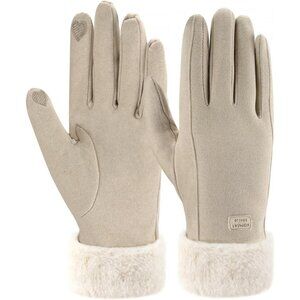 Women's Beige Winter Warm Touchscreen Thermal Fleece Lined Cold Weather Gloves